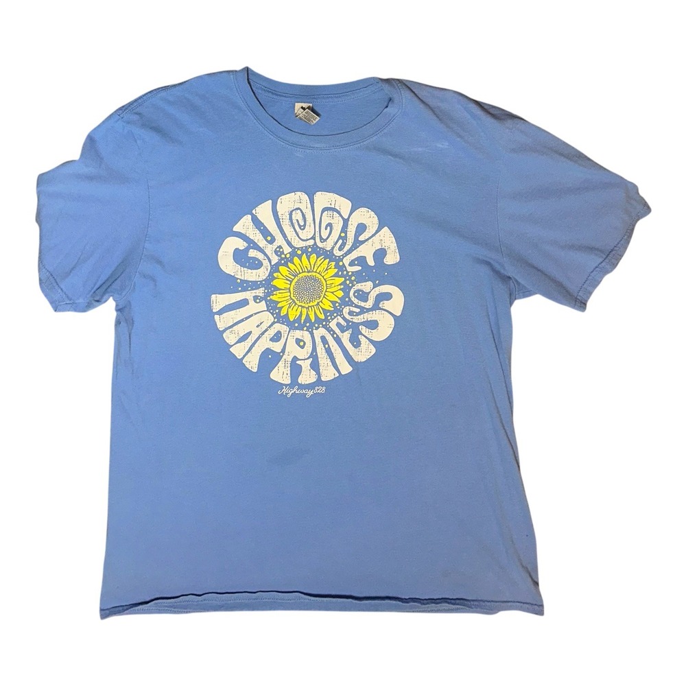 Gildan Softstyle Choose Happiness Sunflower Graphic Tee Light Blue Large